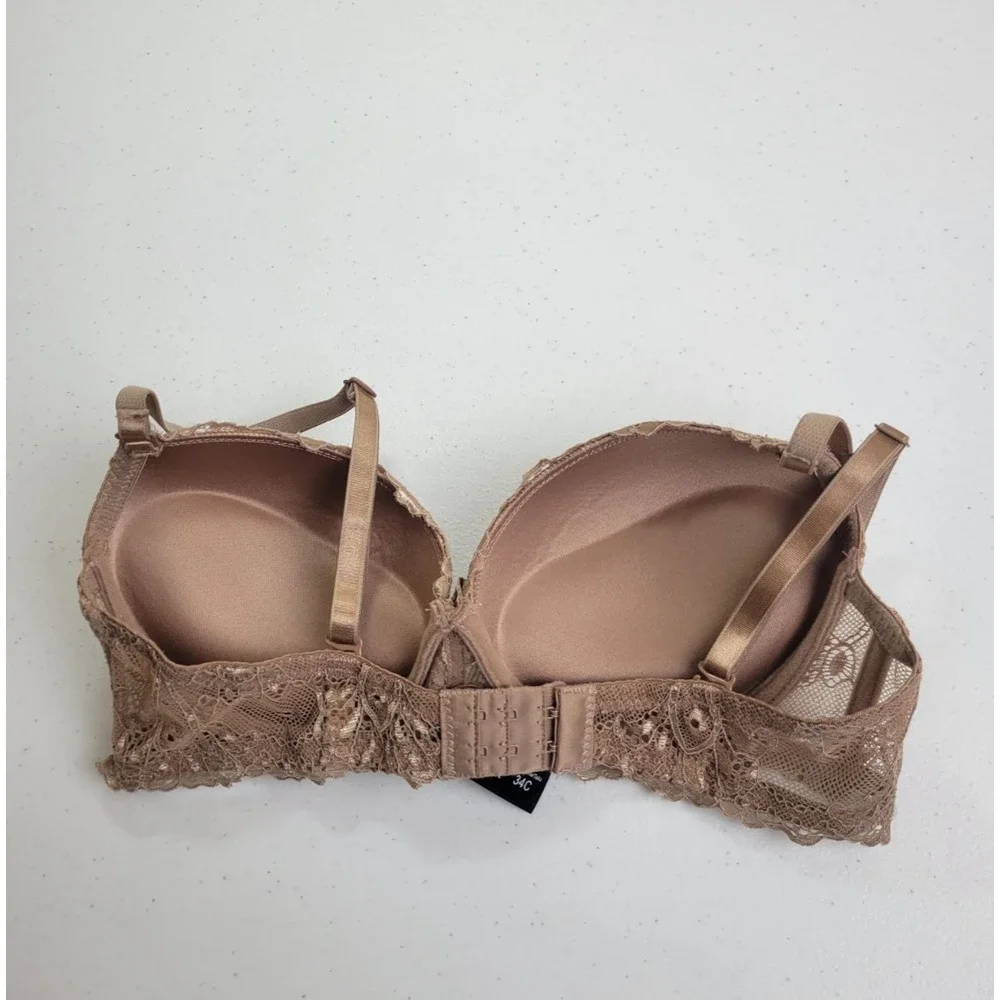 Rene Rofe Push Up Bra Underwire Floral Lace Romantic Chic Tan Brown Sz 34C - Picture 4 of 8
